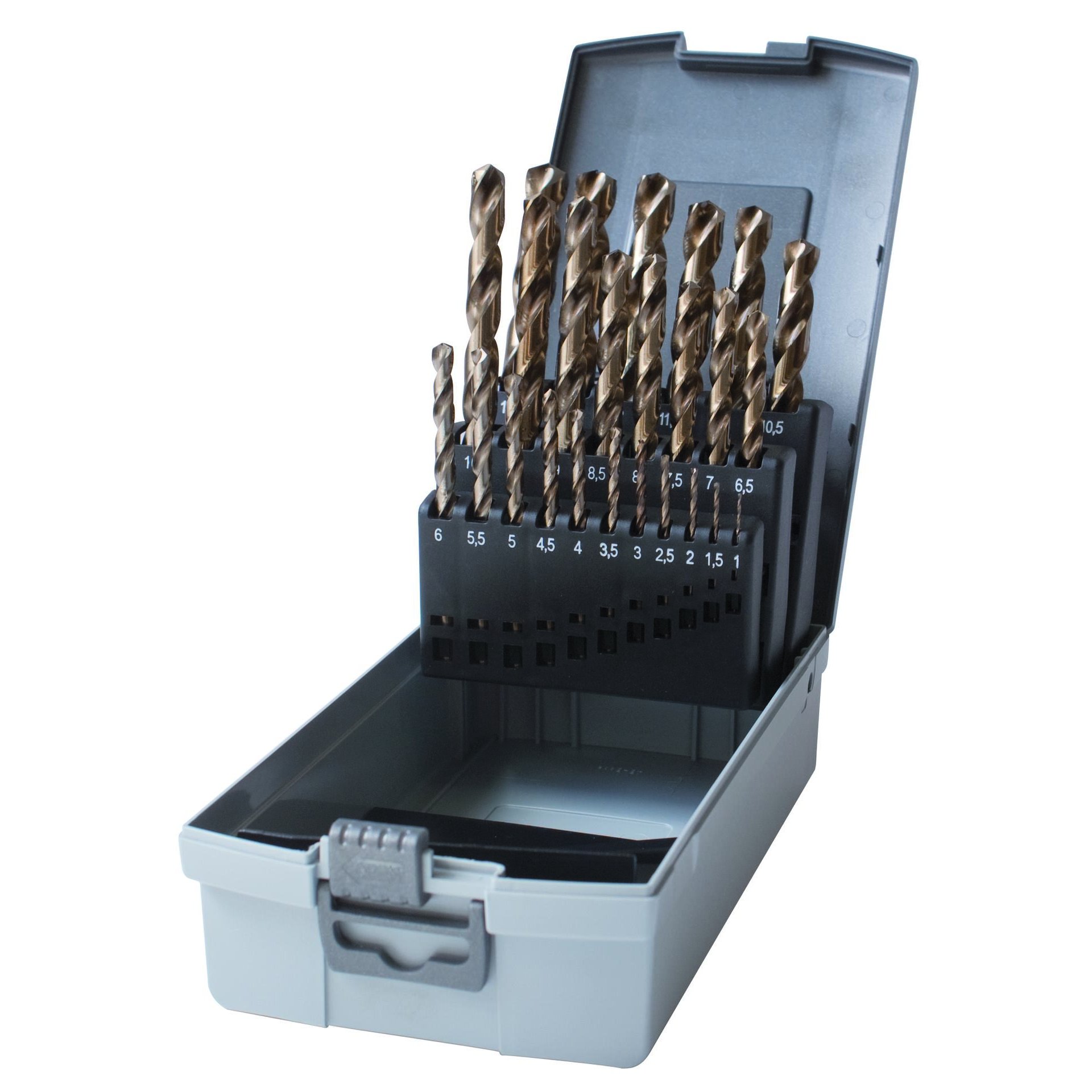 HSS- E Spiralbohrer-Satz 1 - 10 mm 19 tlg. CO-Eloxier
