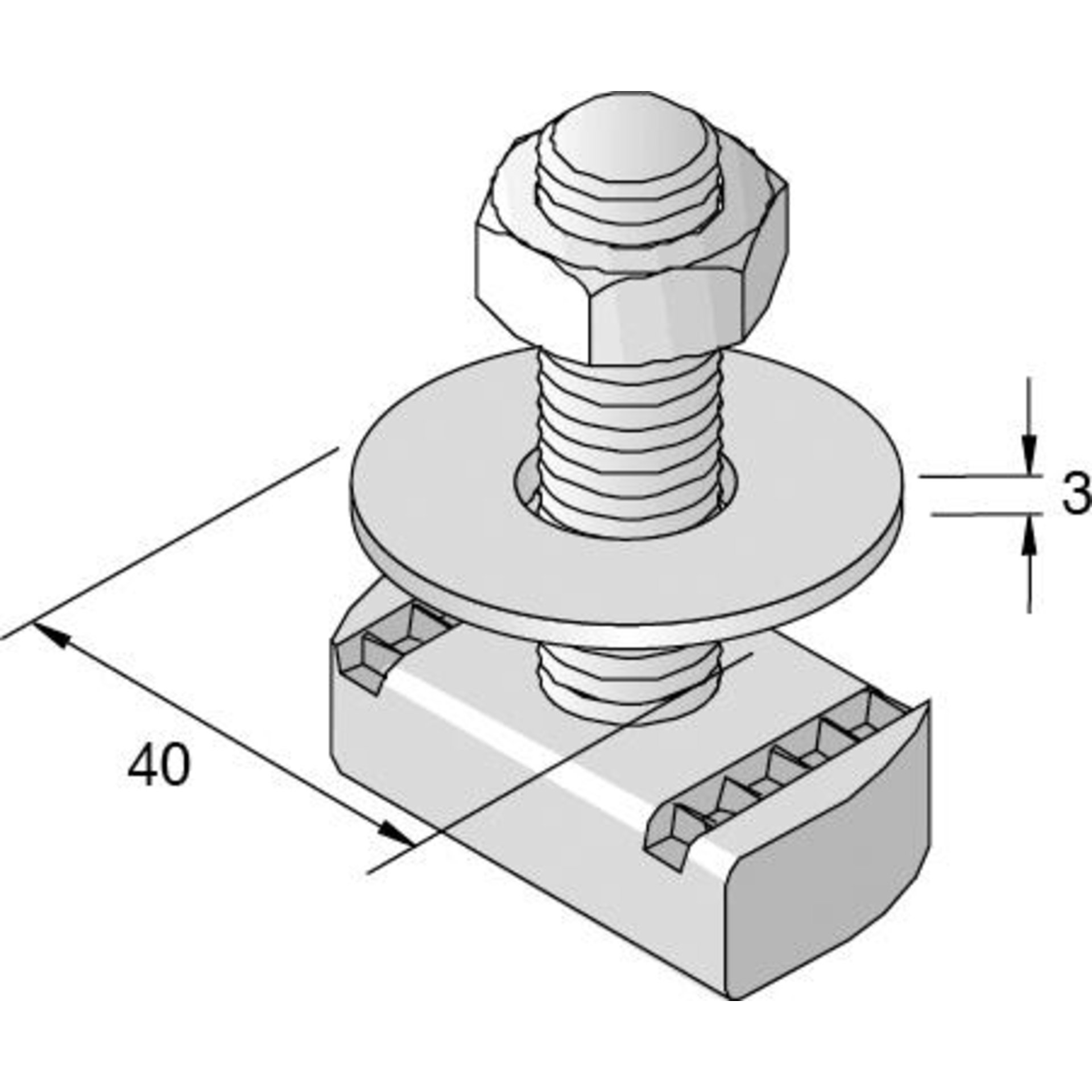 UNISTRUT - SCHIENENSCHRAUBE M 8 x 40 MM / L: 25,5 MM